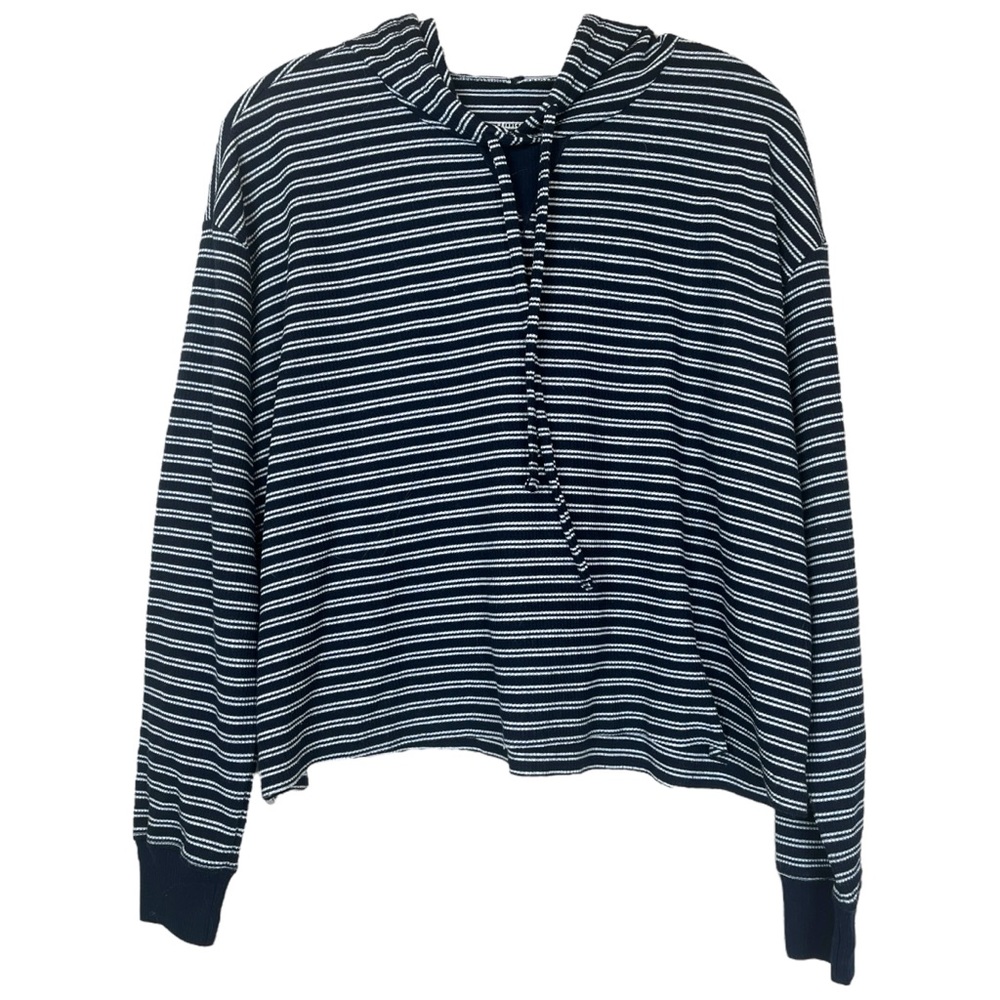 Hollister Navy White Stripes Knit Lightweight Must Have Collection Hoodie Small - Picture 5 of 8